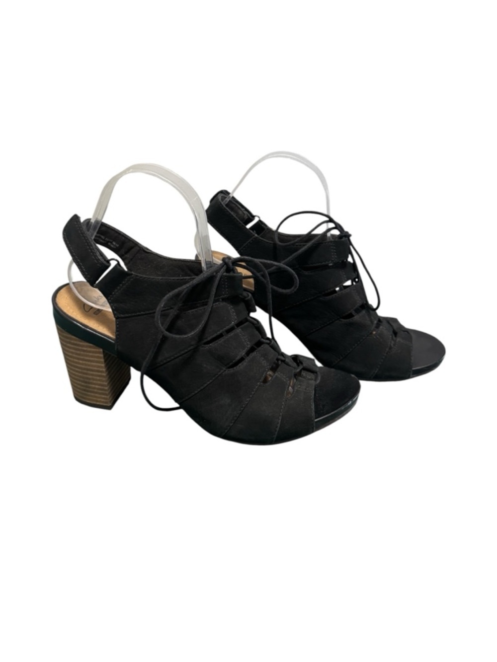 Clarks Collection Soft Cushion Black Open Toe Heeled Sandals Size 9